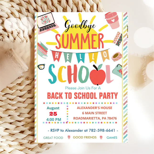 Back To School Goodbye Summer Hello School Invitation 