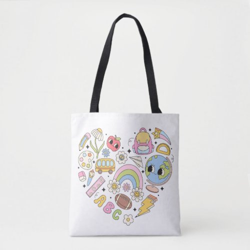 Back to School Groovy Colorful Heart Tote Bag