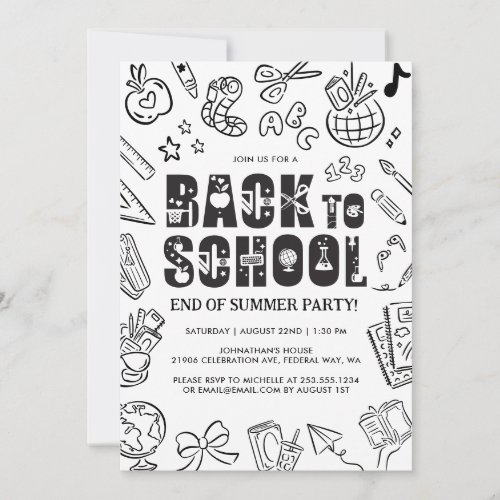 Back To School Handdrawn End Of Summer Party Invitation