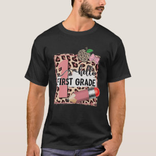 Back To School Hello 1st First Grade Leopard Teach T-Shirt