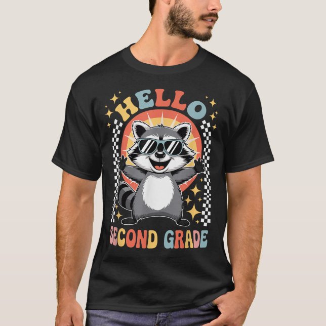 Back To School Hello 2Nd Grade Raccoon Second  T-Shirt (Front)