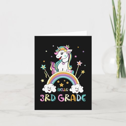 Back To School Hello 3rd Grade Rainbow Unicorn Tea Card