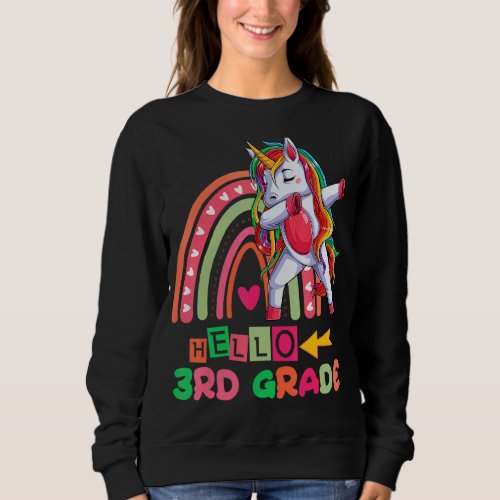 Back To School Hello 3rd Grade Rainbow Unicorn Tea Sweatshirt