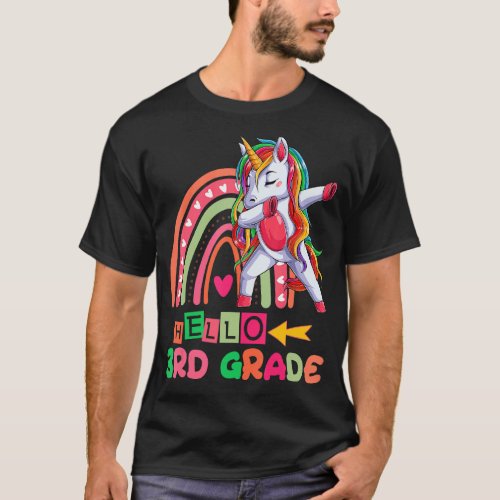 Back To School Hello 3rd Grade Rainbow Unicorn Tea T_Shirt