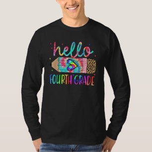 Back To School Hello 4th Grade Leopard Tie Dye Pen T-Shirt