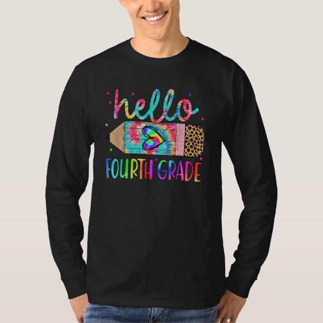 Back To School Hello 4th Grade Leopard Tie Dye Pen T-Shirt (Front)