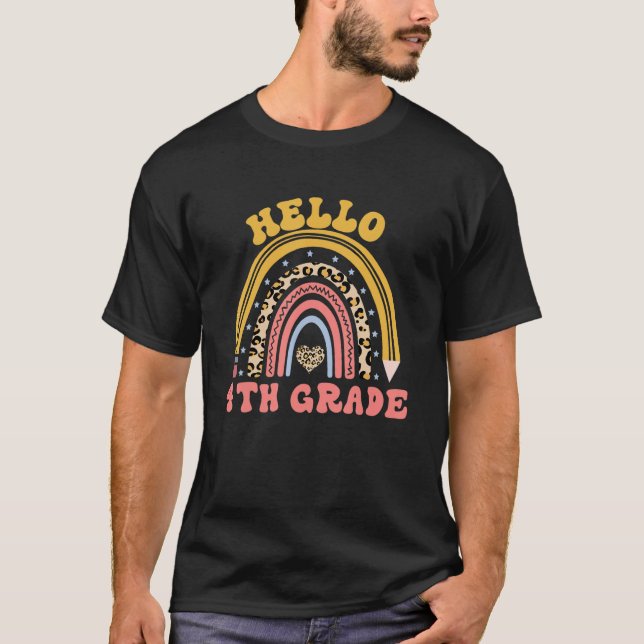 Back To School Hello 4th Grade Rainbow Teachers St T-Shirt (Front)