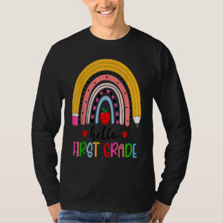 Back To School Hello First Grade Teacher Rainbow T T-Shirt