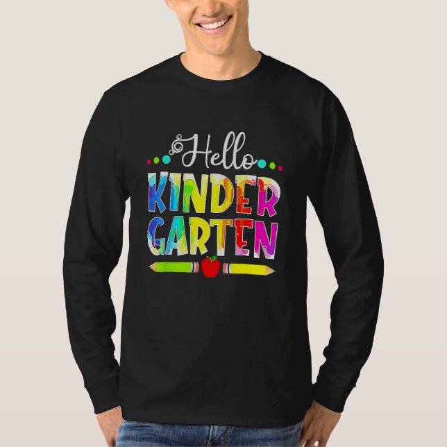 Back To School Hello Kindergarten Girls Boys Teach T-Shirt (Front)