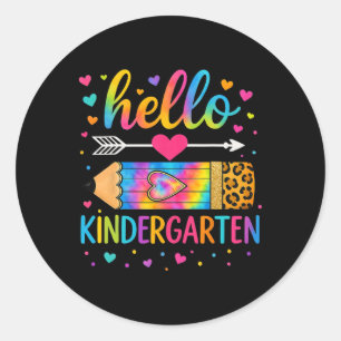 Back To School Hello Kindergarten Leopard Tie Dye  Classic Round Sticker