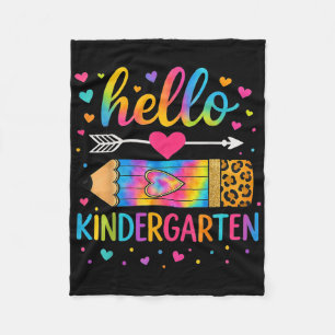Back To School Hello Kindergarten Leopard Tie Dye Fleece Blanket