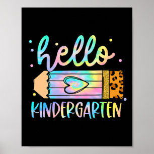 Back To School Hello Kindergarten Leopard Tie Dye Poster