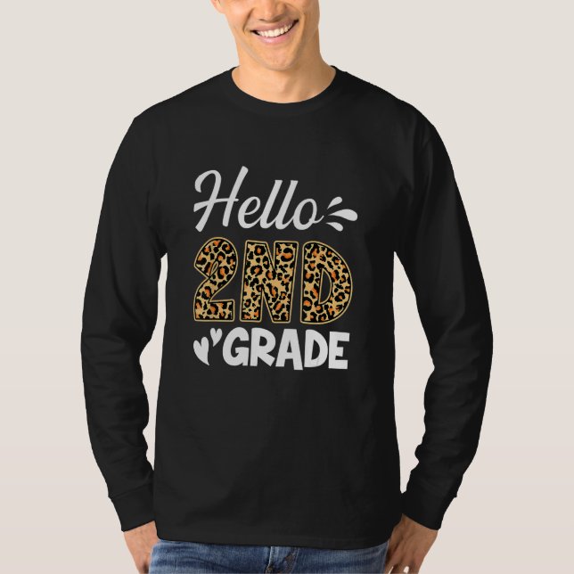Back To School Hello Second Grade 2nd Grade Leopar T-Shirt (Front)