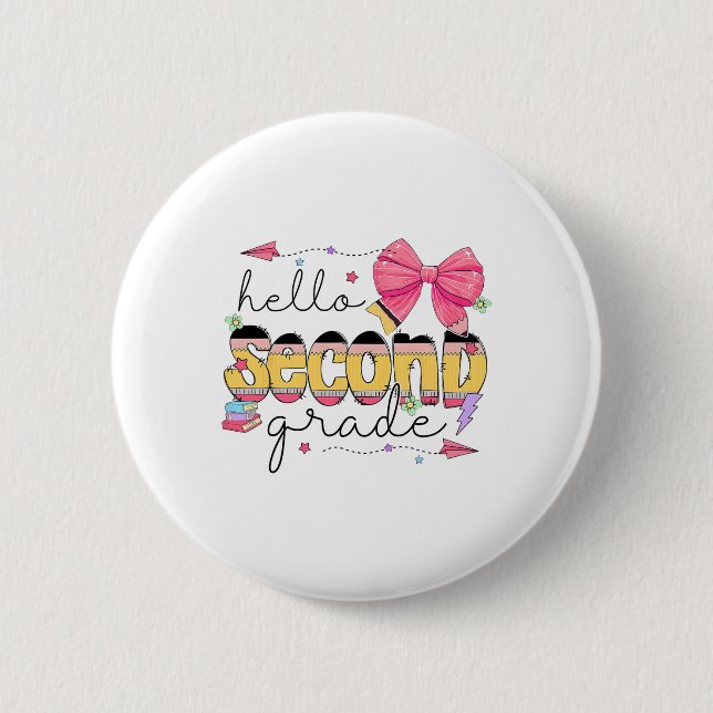 Back To School Hello Second Grade Teacher Coquette Button (Front)