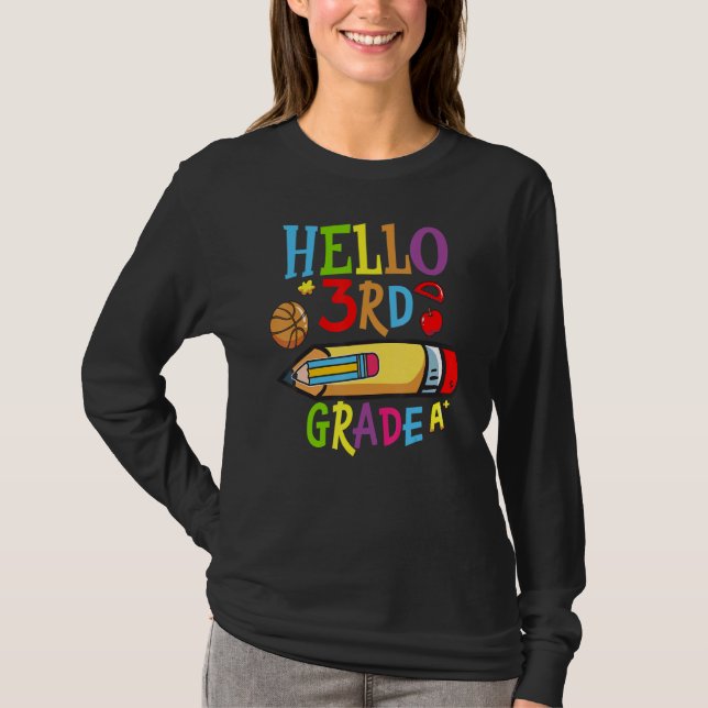 Back To School Hello Third 3rd Grade For Kids T-Shirt (Front)