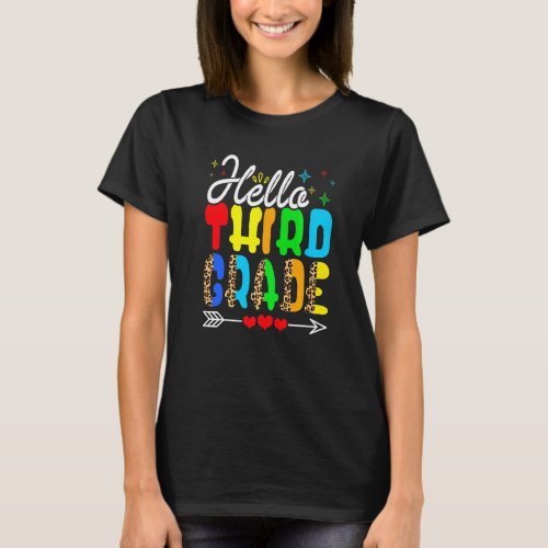 Back To School Hello Third Grade Leopard First Day T_Shirt
