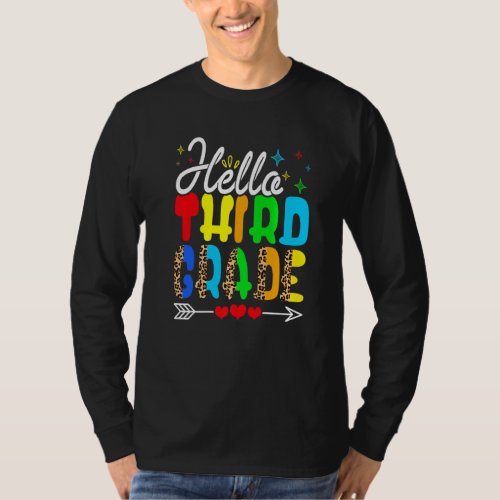 Back To School Hello Third Grade Leopard First Day T_Shirt