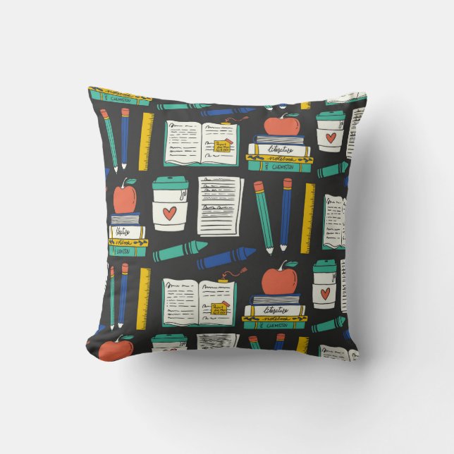 Back-to-School Illustrated Pattern Throw Pillow (Front)