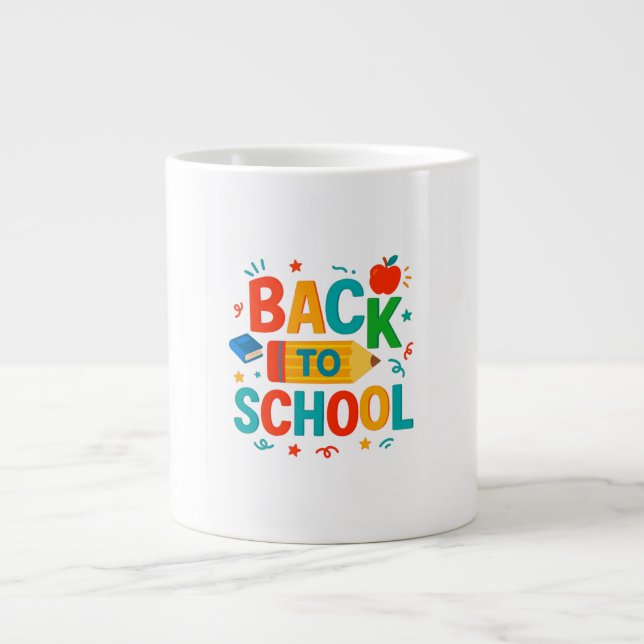 Back to School" Illustrated Pencil & Apple Coffee Giant Coffee Mug (Front)