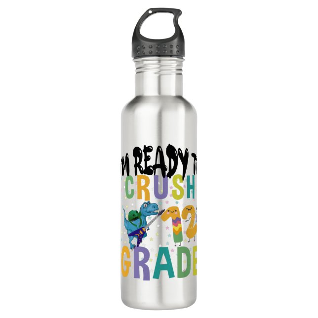 Back To School I'm Ready To Crush 12th Grade Dino Stainless Steel Water Bottle (Front)