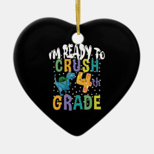 Back To School I'm Ready To Crush 4th Grade Dino Ceramic Ornament