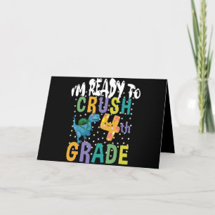 Back To School I'm Ready To Crush 4th Grade Dino Letterpress Thank You Card