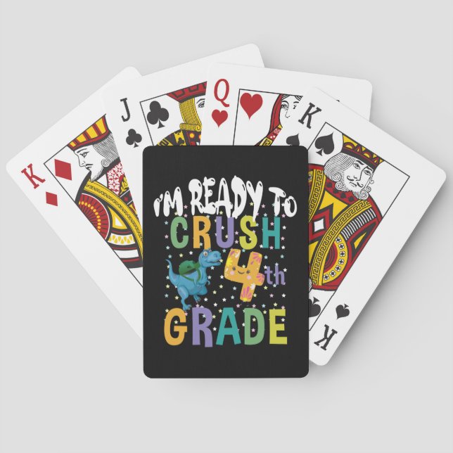 Back To School I'm Ready To Crush 4th Grade Dino Poker Cards (Back)