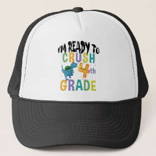 Back To School I'm Ready To Crush 4th Grade Dino Trucker Hat