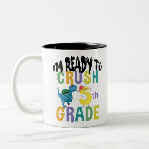 Back To School I'm Ready To Crush 5th Grade Dino Two-Tone Coffee Mug