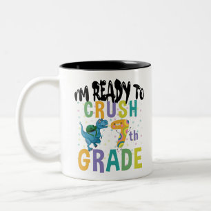 Back To School I'm Ready To Crush 7th Grade Dino Two-Tone Coffee Mug