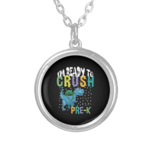 Back To School I'm Ready To Crush Pre-K Dinosaur Silver Plated Necklace