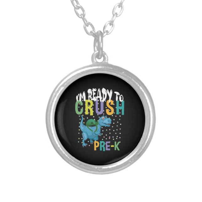 Back To School I'm Ready To Crush Pre-K Dinosaur Silver Plated Necklace (Front)