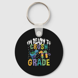 Back To School I'm Ready To Rock 11th Grade Dino Keychain