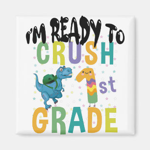 Back To School I'm Ready To Rock 1st Grade Dino Magnet