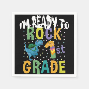 Back To School I'm Ready To Rock 1st Grade Dino Napkins