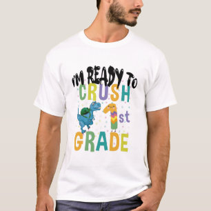 Back To School I'm Ready To Rock 1st Grade Dino T-Shirt