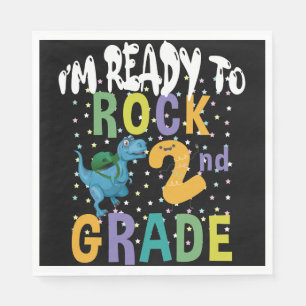 Back To School I'm Ready To Rock 2nd Grade Dino Napkins