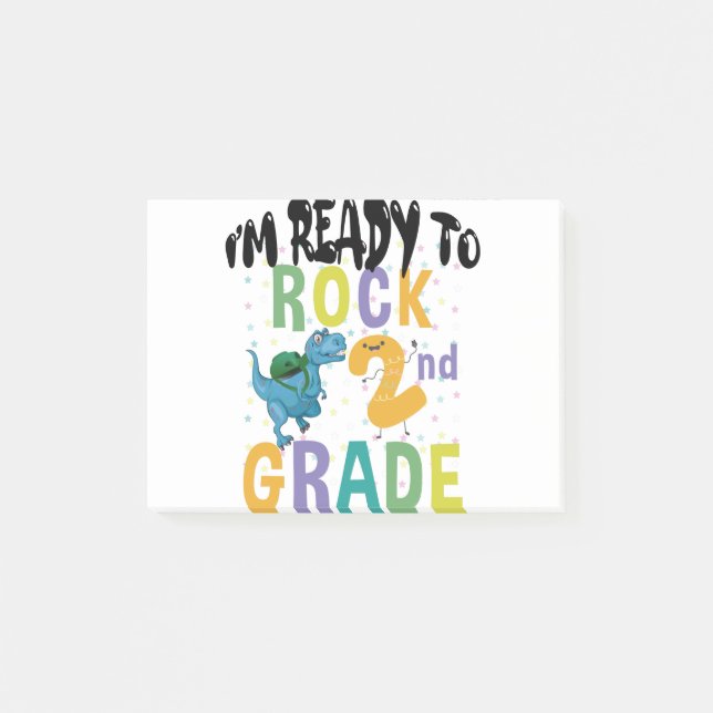 Back To School I'm Ready To Rock 2nd Grade Dino Post-it Notes (Front)