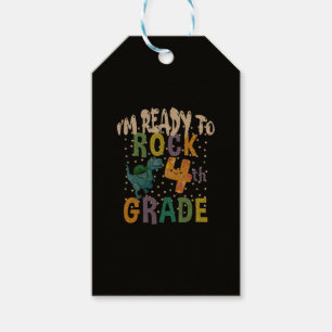 Back To School I'm Ready To Rock 4th Grade Dino Gift Tags