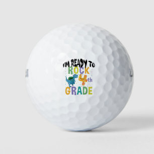 Back To School I'm Ready To Rock 4th Grade Dino Golf Balls