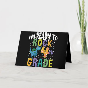 Back To School I'm Ready To Rock 4th Grade Dino Letterpress Thank You Card