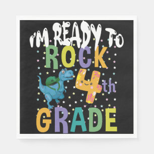 Back To School I'm Ready To Rock 4th Grade Dino Napkins