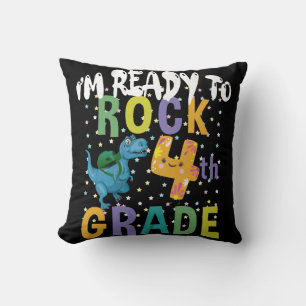 Back To School I'm Ready To Rock 4th Grade Dino Throw Pillow