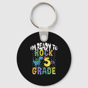 Back To School I'm Ready To Rock 5th Grade Dino Keychain