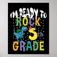 Back To School I'm Ready To Rock 5th Grade Dino