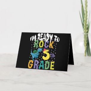 Back To School I'm Ready To Rock 5th Grade Dino Thank You Card