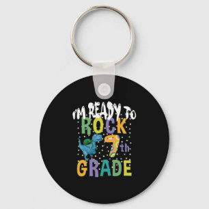 Back To School I'm Ready To Rock 7th Grade Dino Keychain