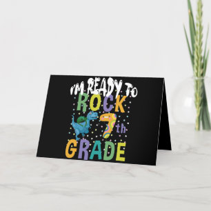 Back To School I'm Ready To Rock 7th Grade Dino Letterpress Thank You Card