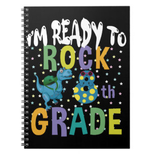 Back To School I'm Ready To Rock 8th Grade Dino Notebook