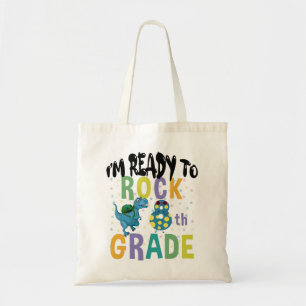 Back To School I'm Ready To Rock 8th Grade Dino Tote Bag